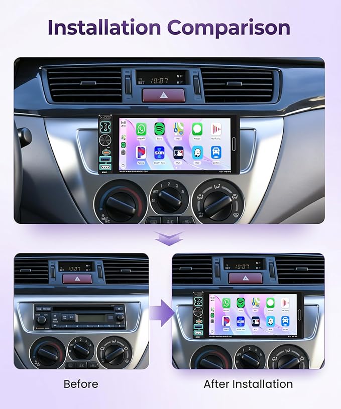 Car Stereo Single Din CarPlay Android Auto, 1 Din Car Radio Bluetooth 5.2, 6.9" IPS Touchscreen Car Radio with Backup Camera, Mirror Link, SWC, FM/EQ, USB & Type-C