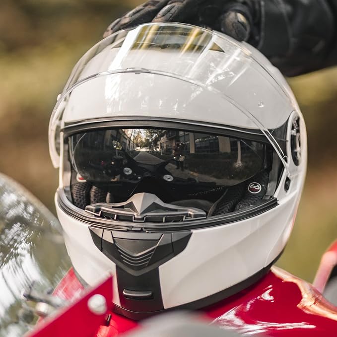 ILM Adult Motorcycle Modular Full Face Helmet Flip up Dual Visor DOT Approved Model 159(White,Small)