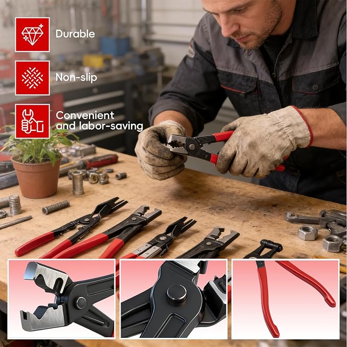 5 Piece Automotive Electrical Disconnect Pliers Kit, Professional Hose Clamp Pliers Kit, Electrical Connector Removal Tool, Clip Removal Tools, Plug Release & Wire Terminal Remover, for Auto Repair