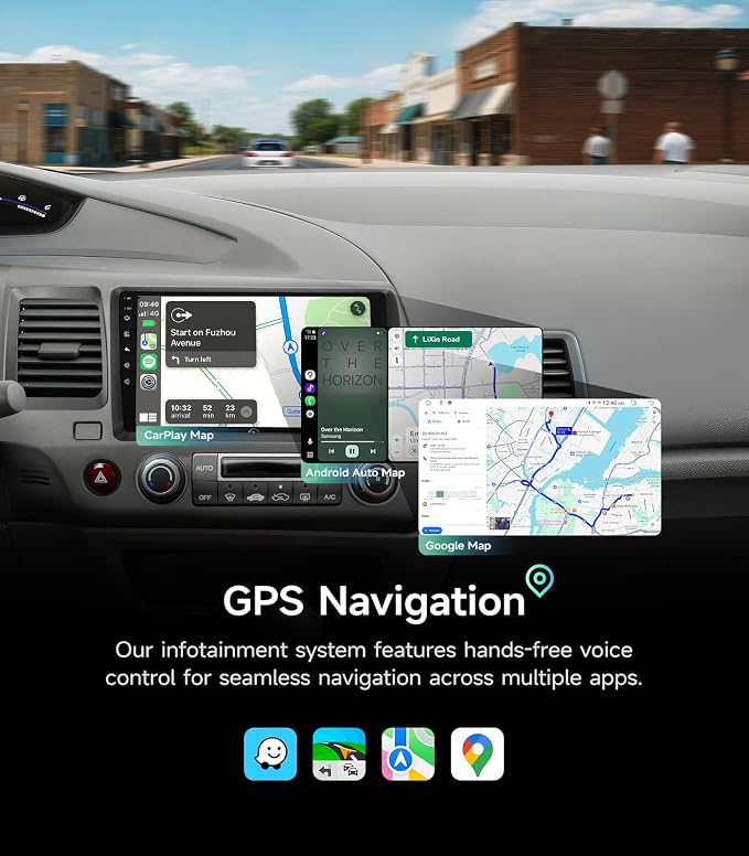 9" Car Stereo Radio for Honda Civic 2006 2007 2008 2009 2010 2011 - Wireless CarPlay Android Auto | 5G WiFi GPS Navigation | IPS HD Touchscreen | Bluetooth/FM/SWC | 1080P Backup Camera
