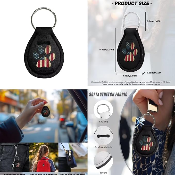 Howilath American Flag Dog Paw Car Seat Cover Full Set 13 Piece with Steering Wheel Covers+Seat Belt Cover Pad+Keychains+Cup Coasters Universal Fit Auto Accessories