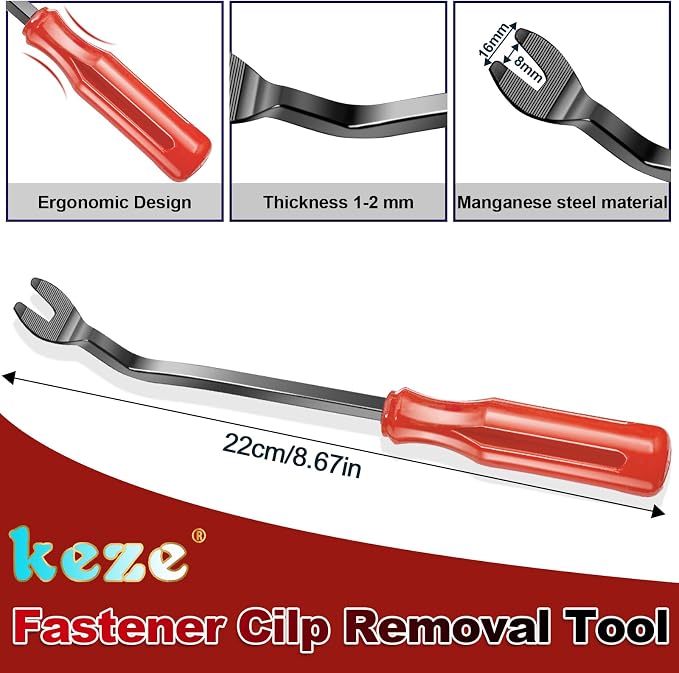 Keze 8 Pcs Auto Trim Removal Tool Kit with Non-Scratch Plastic Pry Tool & Fastener Clip Removal Tool Set for Car Panel Dashboard Door Clips and Upholstery Trim-Red
