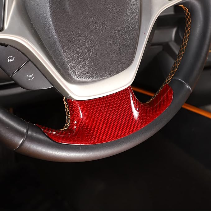 Steering Wheel Cover Trim Real Carbon Fiber 1PCS Compatible with Corvette C7 Z06 Z51 ZR1 Stingray 2014 2015 2016 2017 2018 2019 (Red Carbon)