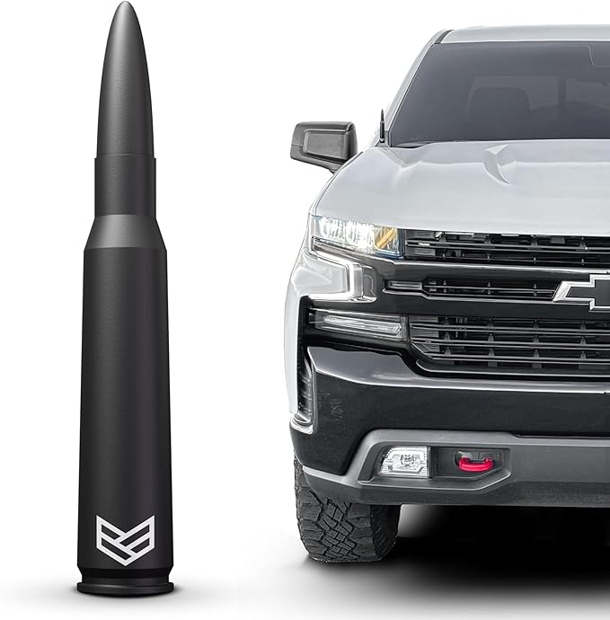 RONIN FACTORY Bullet Antenna Chevy Silverado & GMC Sierra Trucks - 50 Cal Truck Antenna Accessories - Anti Theft - Carwash Safe - Short Replacement Antenna