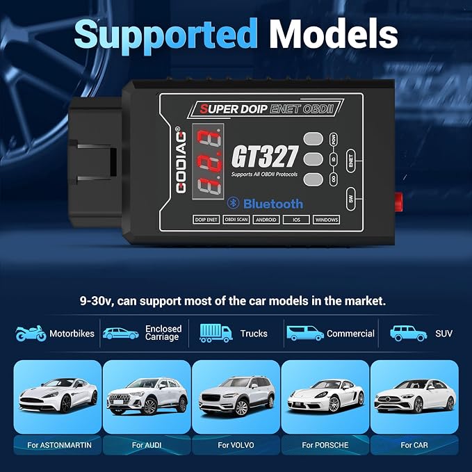 GODIAG GT327 OBD2 Scanner, OBD II Adapter Scanner Connector, DOIP ENET OBD II ELM327v1.5 Full Scanner for iOS/Android/Windows Support Voltage Display