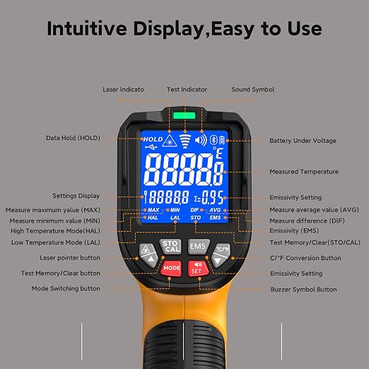 -58°F to 3992°F Infrared Thermometer Gun,Triple Laser, 50:1 D/S | Built for Foundries, Furnaces & Metal Casting • 3992°F High-Temperature Range • Data Logging