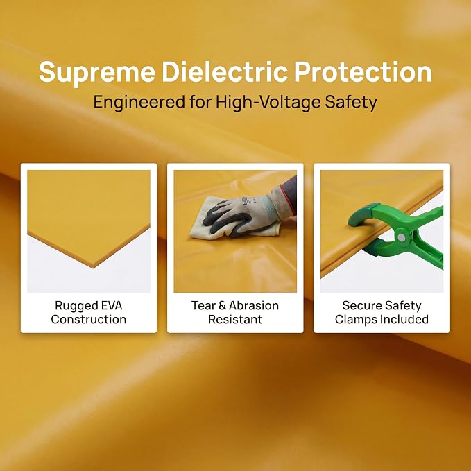 20KV EVA Electrical Insulating Blanket, 2'×2.6' High Voltage Safety Insulation Cover with 4 Insulated Fixing Clips for Live Electrical Maintenance