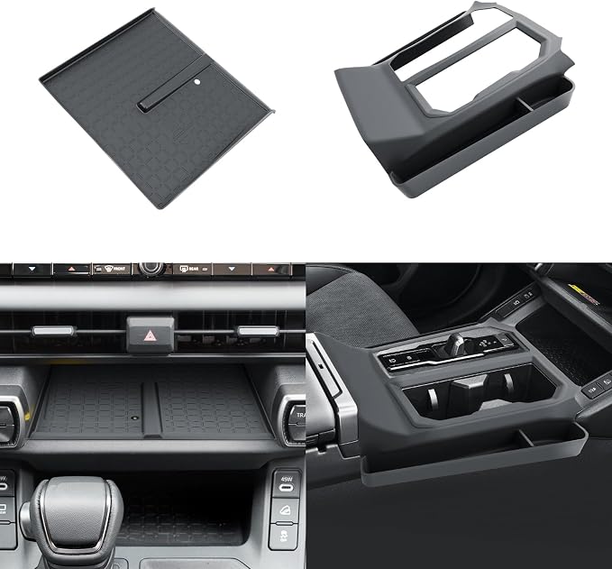 SKTU 2PCS for 2026 Toyota RAV4 Gear Shift Panel for 2026+ Toyota RAV4 (LE/SE/XLE Premium/Woodland/XSE/Limited) Wireless Charging Mat & Gear Shift Panel 2026 RAV4 Accessories Passenger Side Storage Box