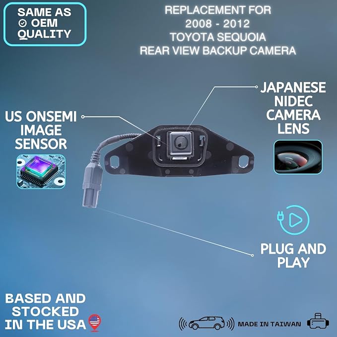 Backup Camera Replaces for 2008-2012 Toyota Sequoia OE Part # 86790-34040, 86790-34020