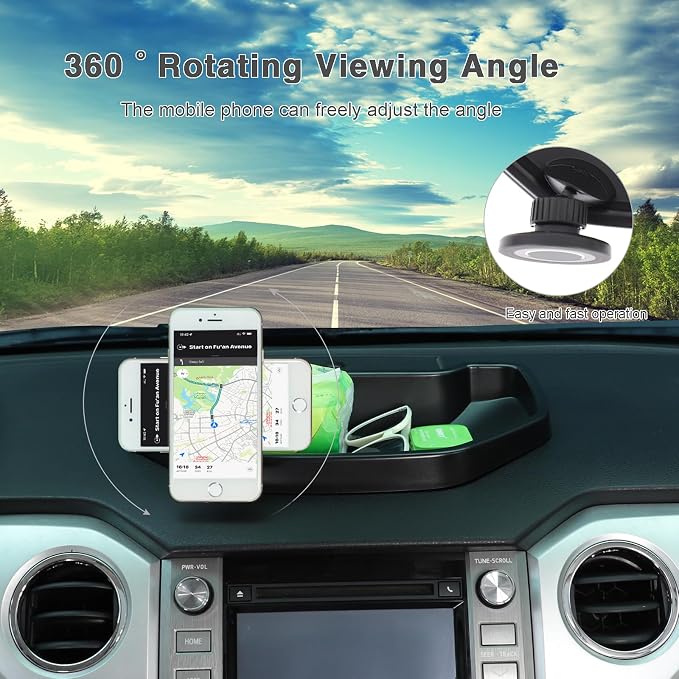 Black ABS Car Center Console Dash Table Storage Tray Fit for Toyota Tundra 2014-2021 Instrument Organizer Phone Holder Cradle Accessories (with Mobile Phone Holder(C))