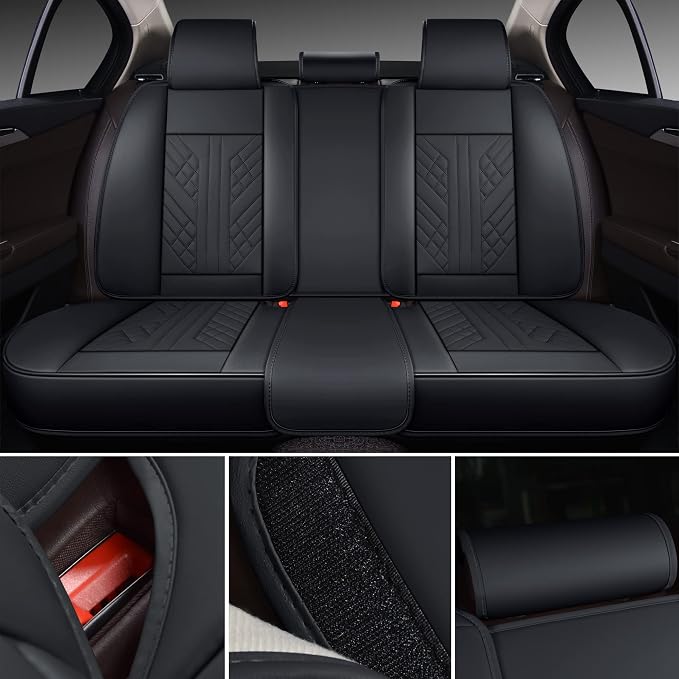 GXT Deluxe Faux Leather Full Coverage Car Seat Cover Anti-Slip Universal Fits for Sedans SUV Pick-up Truck with Headrests,Interior Accessories(Black with Red Strip)