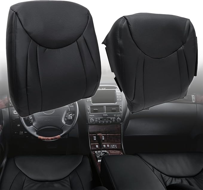 NLQR Front Driver and Passenger Side Bottom & Top Back Replacement Seat Covers Black Perforated Microfiber Leather Compatible with Lexus LS430 2001 2002 2003 2004 2005 2006