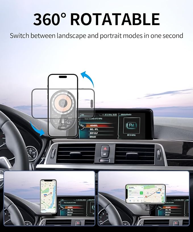 Wireless Charging Car Phone Holder for BMW 3 Series 2012-2018/4 Series 2014-2020/2 Series 2014-2021, 8.8" Screen Fixed Clip, 360° Rotation Car Phone Mount Compatible with MagSafe