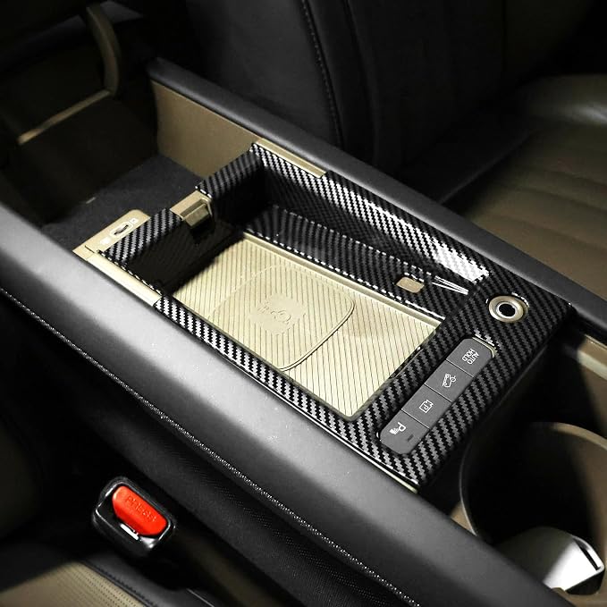 YOUTOOCAR Center Console Wireless Charging Pad Frame Cover Trim Compatible with Kia EV9 2024-2025 Accessories (Carbon Fiber Pattern)
