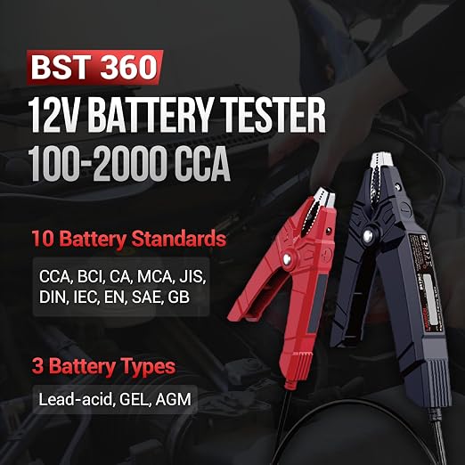 Launch Battery Tester, BST 360 Bluetooth Battery Test Clip, 12V Car Battery Tester with Charging System/Cranking Test, Auto Battery Analyzer for Cars/Trucks/RVs/Motorcycles/Boats