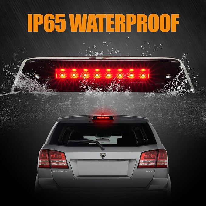 Third 3rd Brake Light LED for 2010-2016 Dodge Journey, High Mount Rear Brake Lights Assembly for 10-16 Journey, Waterproof Center Cab Lamp Stop Light (Black)
