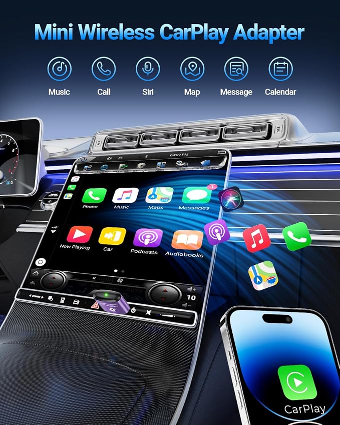 vnilrgle Wireless CarPlay Adapter for Apple iPhone（2026 Upgraded） Mini Design, Plug & Play CarPlay Dongle Converts Wired to Wireless, Auto Connect Fast and Stable with USB-C(Purple)