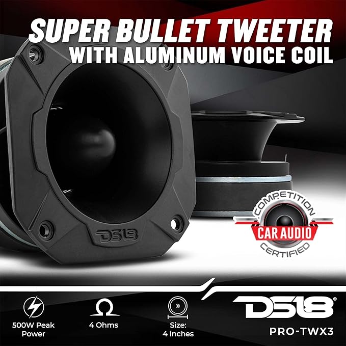 DS18 PRO-TWX3 4" Super Bullet Tweeter 480 Watts 1.5" Aluminum 4-Ohm Vc - PRO Tweeters are The Best in The Car Audio Pro Audio and Voceteo Market (1 Speaker)