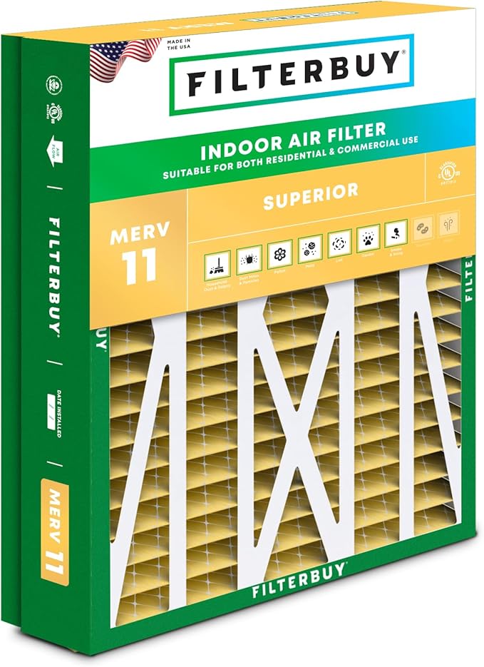 Filterbuy 21x21.5x5 Air Filter MERV 11 Superior Pet & Allergy Defense (1-Pack), Pleated HVAC AC Furnace Filters for Trane Perfect Fit & American Standard (Actual Size: 20.00 x 21.09 x 4.97)