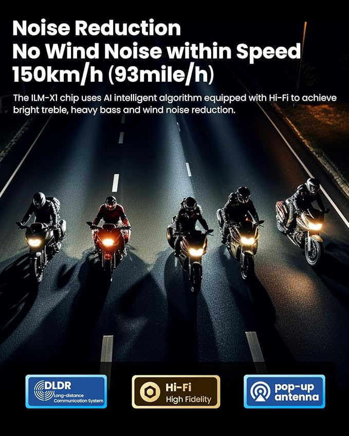 ILM Motorcycle Bluetooth Headset Helmet Communication System 2100M Intercom IP67 Waterproof Noise Cancellation Model RANGEPRO Silver