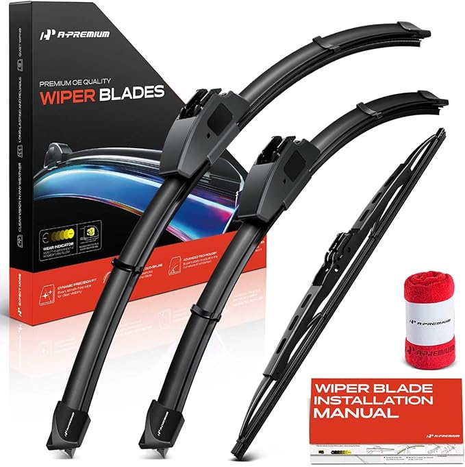 A-Premium 20"+18"+13" Windshield Wiper Blades Compatible with Hyundai Elantra 1996-2000 & Suzuki Esteem 1998-2002 - Front Rear Wipers Blade Set, Hook/Hook, with Wear Indicator & Towel (Pack of 3)
