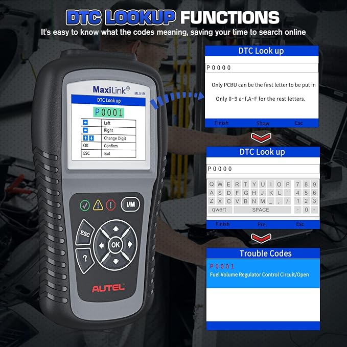 Autel MaxiLink ML519 OBD2 Scanner, New Ver. of AL519, Enhanced Mode 6 Car Code Reader, Check Engine Light Read/Erase Fault Code Car Diagnostic Tool, One-Click Smong Check, DTC Lookup, Up of AL319