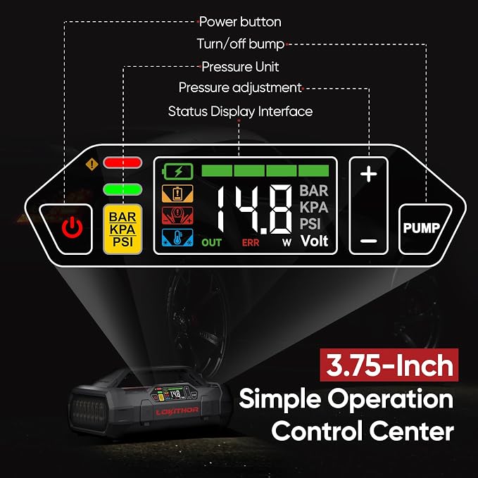 LOKITHOR ApartX Multi-Functional Vehicle Emergency Device, Car Jump Starter for 7.0 to 10.0 L Gasoline and 4.0 to 8.0 L Diesel Engines, Battery Booster with 150 PSI Tire Inflator(Battery not included)