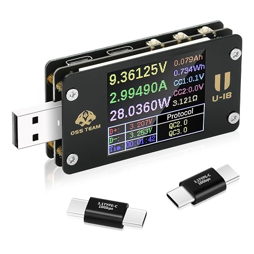 Diymore 2 in 1 Type C USB Tester USB Multimeter USB C Power Mester Tester USB-C Testers DC 4-24V 6A 1.77-inch Multi-Function Voltage and Current Meter QC/PD Protocol Trickle Charger Quick Charge