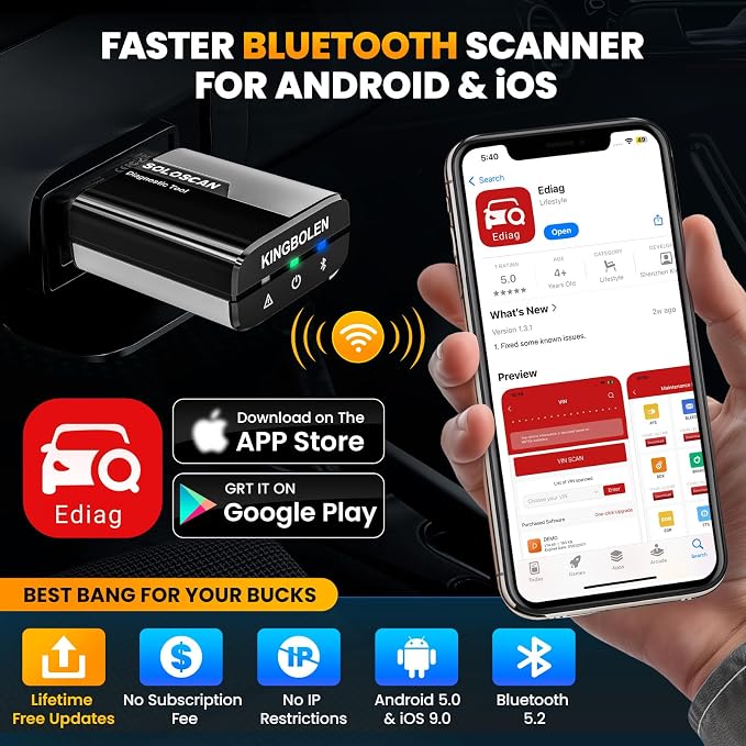 KINGBOLEN Soloscan for GM OBD2 Scanner Bluetooth, Lifetime Update Without Fee, Bidirectional Scan Tool for iOS & Android, All Reset Service, Full System Diagnostic Tool for Buick/Chevy/Cadillac/GMC