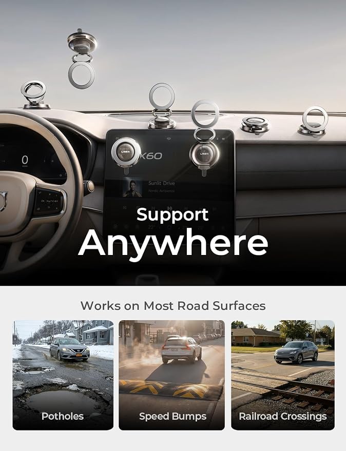 LISEN Suction Phone Mount for Vacuum, 360 Adjustable Vacuum Magnetic Phone Holder for Car [All Metal & Nano Gel Super Strong Suction] for Magsafe Mount for iPhone 17 Pro Max 16 15 14 13 12, Silver