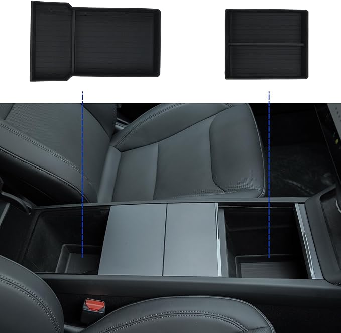 Jawjut Center Console Organizer Control Lower Bottom Storage Box 4PC Compatible with 2024 2025 Tesla Model 3 Highland