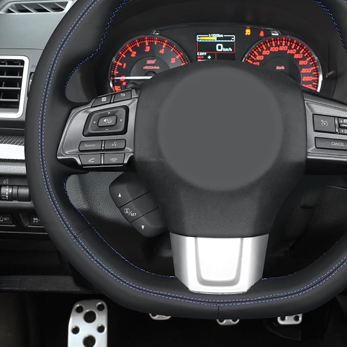 MEWANT Hand Stitch Black Smooth Faux Leather Steering Wheel Cover for Subaru WRX STI 2015-2021 DIY Steering Wheel Wrap