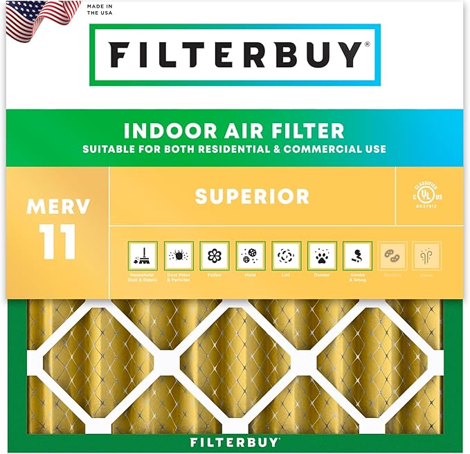 Filterbuy 25x25x4 Air Filter MERV 11 Superior Pet & Allergy Defense (1-Pack), Electrostatic Pleated HVAC AC Furnace Filters Replacement (Actual Size: 24.50 x 24.50 x 3.63)