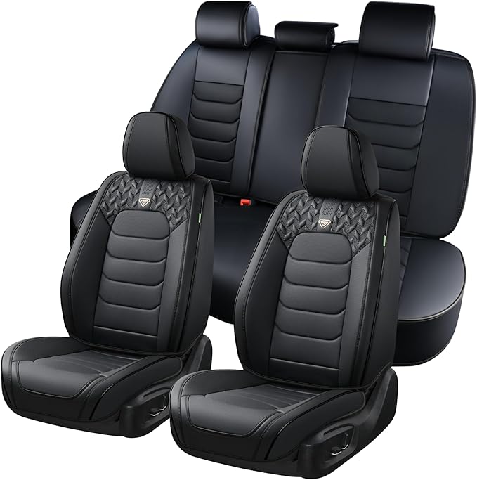 FLORICH Seat Covers Full Set,Leather Seat Covers, Front and Rear Seat Cover 5 Seats, Waterproof Car Seat Cushion Protector Accessories for Sedan SUV Pick-up Truck(Black, Full Set)