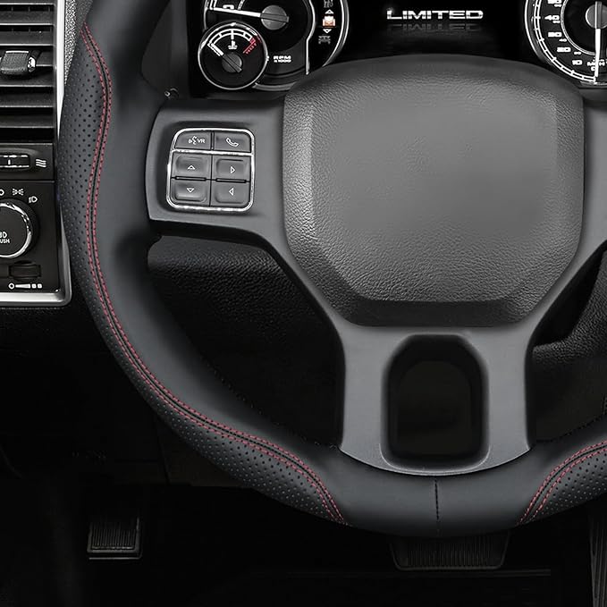 MEWANT Hand Stitch Steering Wheel Cover for Dodge RAM 1500 2012-2018 1500 Classic 2500 Black Faux Leather Steering Wrap