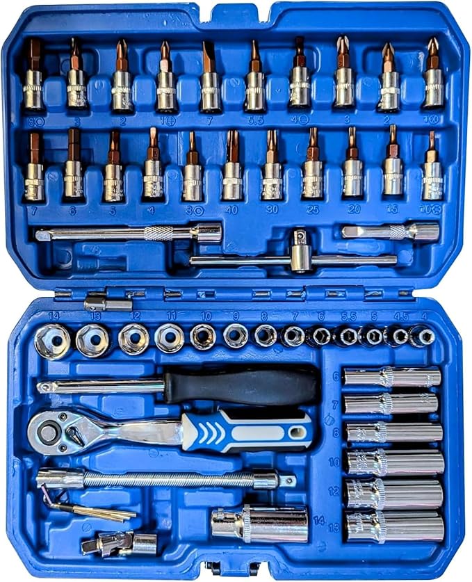 53 Pieces Metric Motorcycle Tool Kit Small Socket Set 1/4 Inch Mini Ratchet Set, With Metric And Standard Full For Auto Repairing And Household, With Storage Case (53)