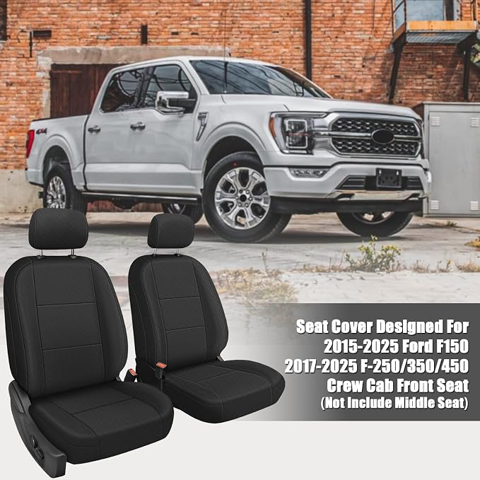 SAPUBK Custom-Fit Front Seat Covers Replace for 2015-2025 Ford F150 and 2017-2025 F250 F350 F450 CrewCab, Premium Neoprene Composite Soft Foam Lining Airmesh Breathable Seat Cover