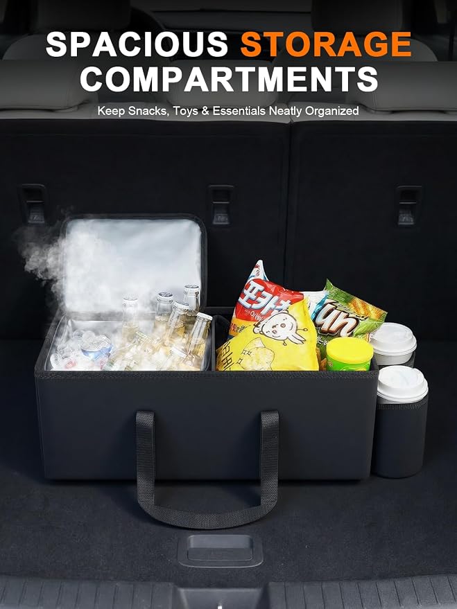 Car Seat Organizer Compatible with 2019-2026 Kia Telluride/Subaru Ascent 7 Seater, Car Seat Aisle Storage Box with 9.5L Leakproof Cooler Bag, Foldable Backseat Console Bin for Family Travel