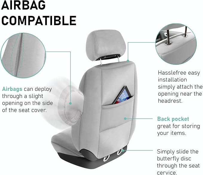 FH Group Neoprene Car Seat Covers - Front Set for Low Back Seats with Removable Headrest, Universal Fit, Airbag Compatible - Solid Gray Seat Covers for SUVs and Vans