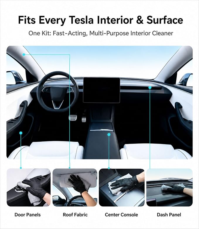Tesla Seat Cleaner & Stain Remover, Tesla Interior Cleaner for White & Black Vegan Leather | Tesla Model Y Juniper Accessories 2026 & Tesla Model 3 Accessories, S/X/Cybertruck (Cherry Pink)