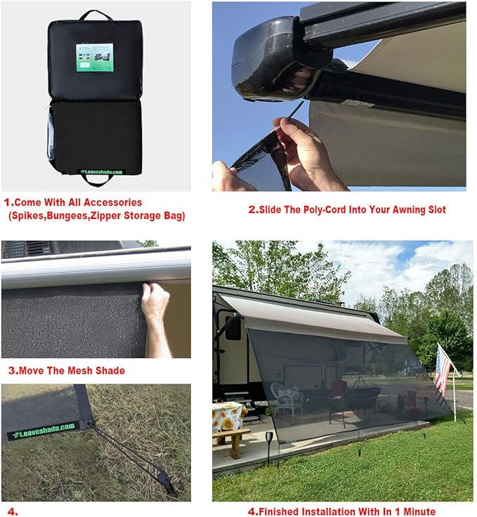 leaveshade RV Awning Sunshade Screen Tentproinc 7'X15'3''- Black Mesh Sun Shade Block Patio Front Sun Light Motorhome Camping Trailer UV Sunblocker Canopy Sunscreen-3 Year Warranty