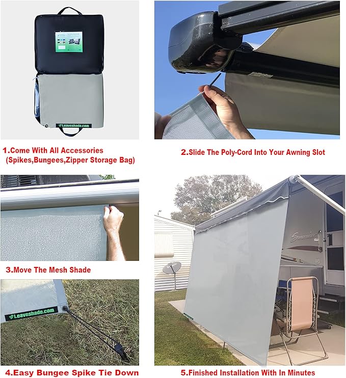 leaveshade RV Awning Sun Shade Screen 7' X 16' 3'' (Fit for 17' Awning)- Mesh Sunshade Block Patio Front UV Glare Motorhome Camping Trailer Awning Shade Canopy Sunscreen - 3 Year Warranty (Gray)
