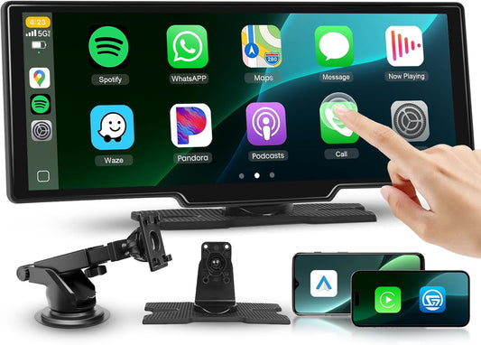 Carplay Screen for Car, 10.26 inch IPS Touch Screen Portable Wireless Car Stereo with Carplay Android Auto SuperLink OTA Bluetooth GPS Siri Aux, 7-32V for Trucks, SUVs, Cars, RVs