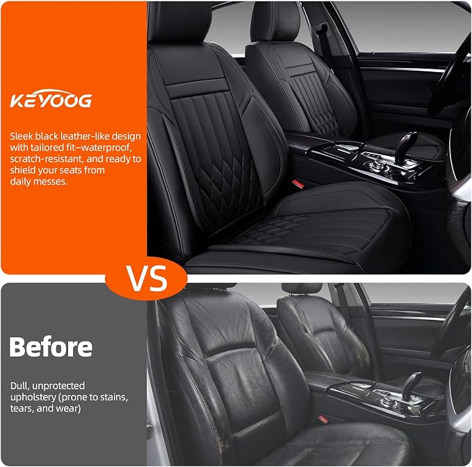 Universal 2-Seater Waterproof Breathable Nappa Leather Car Seat Covers Full Set, Compatible with Honda Civic, Toyota Camry Corolla, Nissan Rogue Sentra, Fit for Front Seats Most Sedans SUV