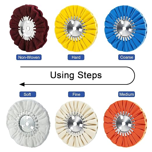 8" Soft Airway Buffing Wheel White Flannel / 5/8'' Arbor Hole/Finish Polish Step for Angle Grinder - 2 PCS