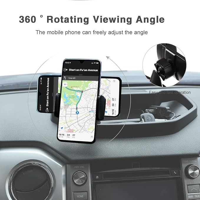 Black ABS Car Center Console Dash Table Storage Tray Fit for Toyota Tundra 2014-2021 Instrument Organizer 360° Rotating Phone Holder Cradle Accessories (with Mobile Phone Holder)