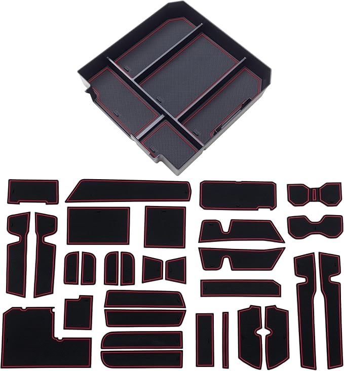 TOPINSTALL Red Center Console Tray and Rubber Liners Compatible with 2022 2023 2024 Tundra Accessories, Anti-Dust Dress Up The Interior