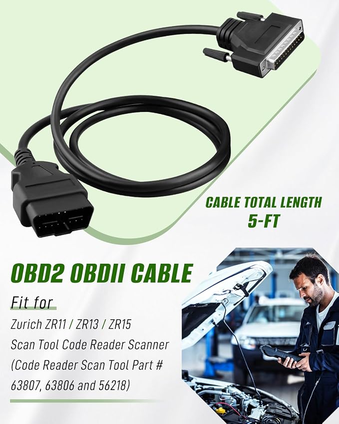 OBD2 OBDII Cable Fit for Zurich ZR11 ZR13 ZR15 Scan Tool for Code Reader Part 63807 63806 56218 for Vehicle OBD2 Port Diagnostics