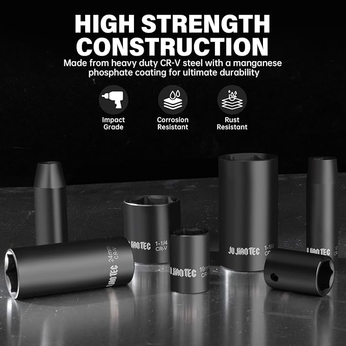 1/2" Drive Master Impact Socket Set, 65 Piece, with Adapters & Ratchet Handle, Standard SAE (3/8"-1-1/4") & Metric (10-24 mm) Sizes, Deep & Shallow Kit, Cr-V Steel, with Molded Case
