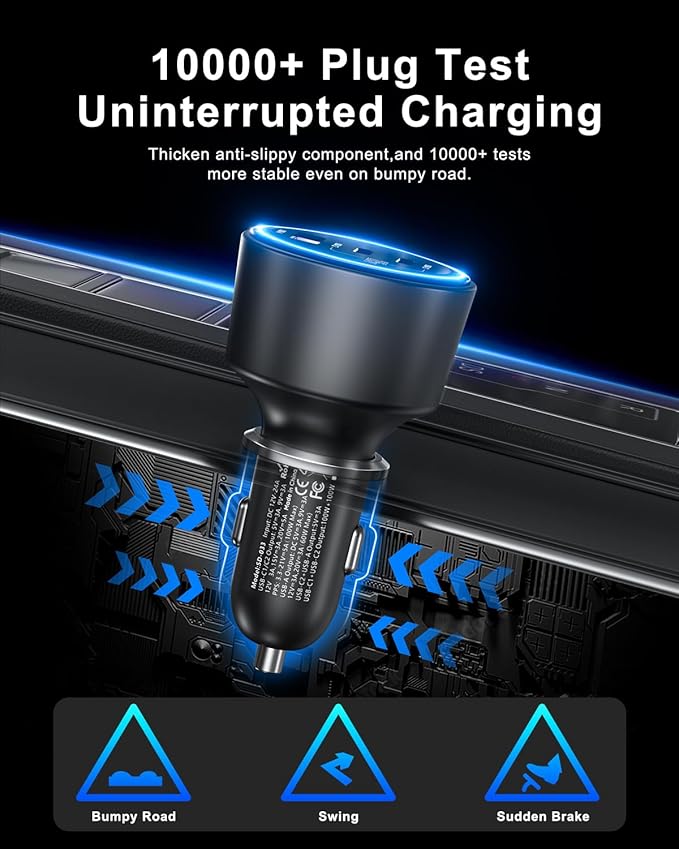 SCHUGS 205W Super Fast Car Charger, USB C PD3.1/QC5.0 3-Port for iPhone 16/Samsung S25/MacBook, 12V-24V Truck Charger with LED & 6 Protections